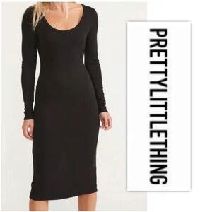 Pretty Little Thing Black Petite Long Sleeved Jersey Dress
